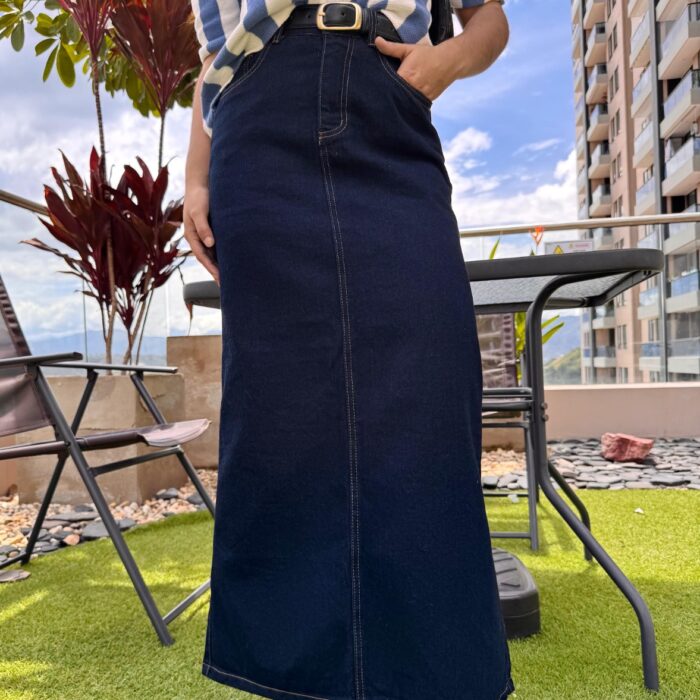Falda Maxi Denim Azul Oscuro Clásica