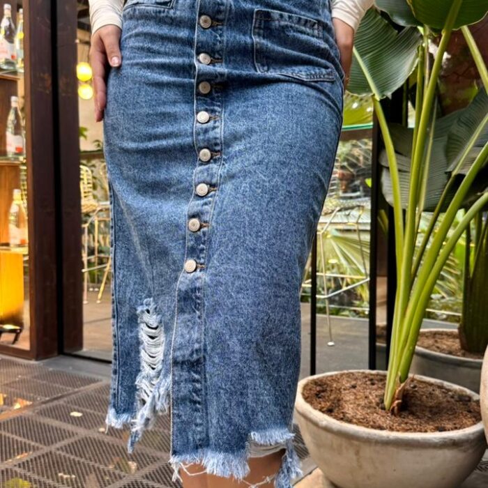 Falda Denim Botonadura Desflecada